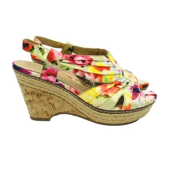 Naturalizer Womens Shoes Size 6 M Floral Cork Wedge N5 Comfort Sandals Lulianna - Picture 1 of 11